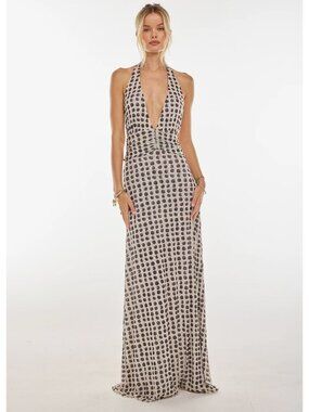 RESA Chelsea Halter Tie-Back Maxi Dress | Polka Dot Elegant Resort Dress | Small